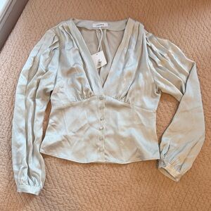 NWT Women's FRAME empire waist 100% silk Blouse - Gray pearl - Size M